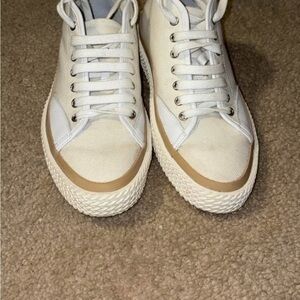 Salvatore Ferragamo White and Tan Sneakers